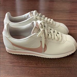 Pink and cream Nike Cortez